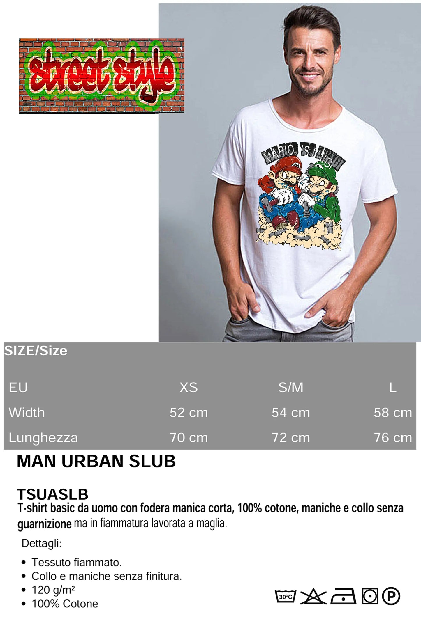 Mario e VS Luigi Cartoon Fumetti 564 T-shirt Urban Slub Men Uomo 100% Cotone Fiammato BS STREET STYLE