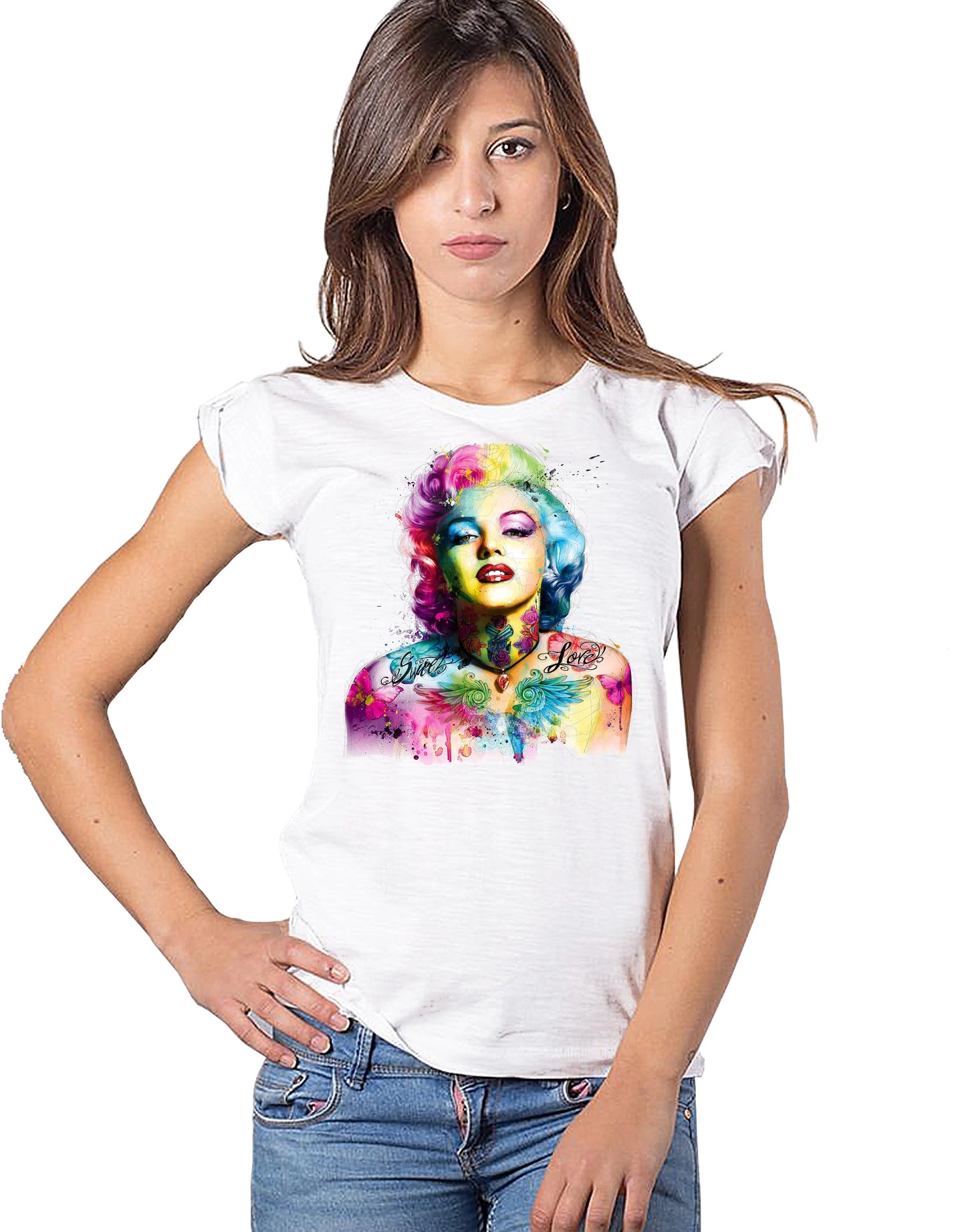 Marylin Monroe Stilizzato Color Attrice Cinema 18-20-14 Moda Urban Slub Lady Donna 100% Cotone Fiammato BS STREET STYLE