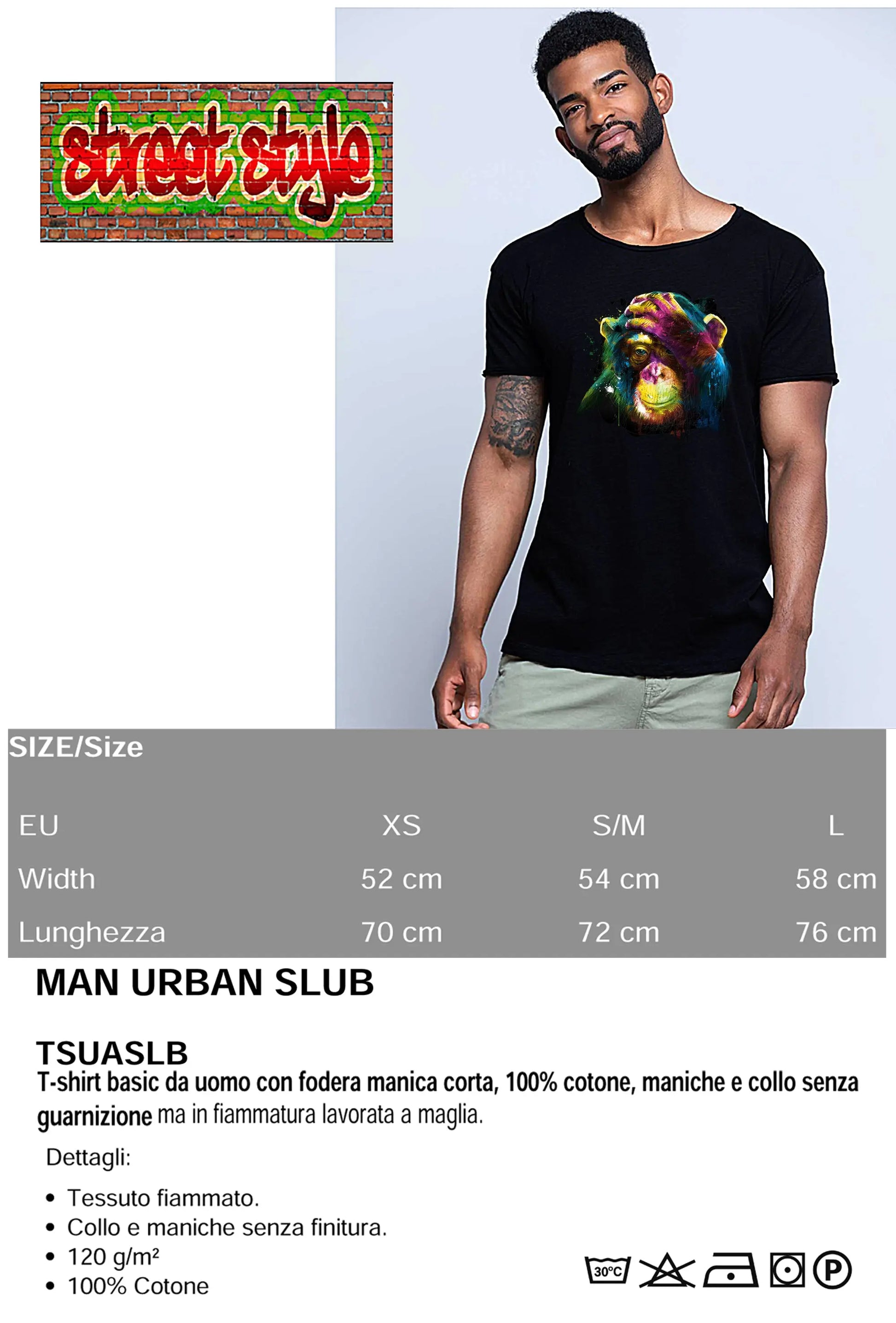 Monkey Color Stilizzato 18-20-30 T-shirt Urban Slub Men Uomo 100% Cotone Fiammato JK STREET STYLE