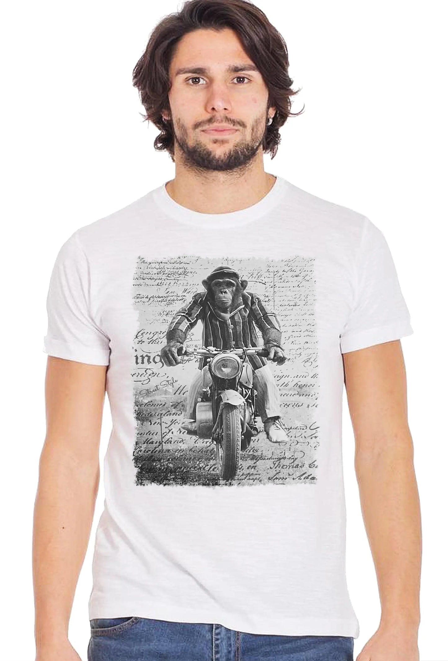 Monkey Dream Grey Auto e Moto 11010 T-shirt Urban Slub Men Uomo 100% Cotone Fiammato BS STREET STYLE