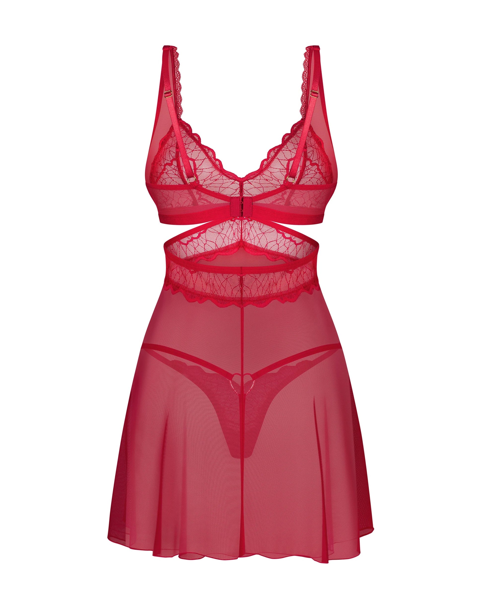 Red Lace Babydoll Lingerie Set with Thong – Comfort & Elegance-3
