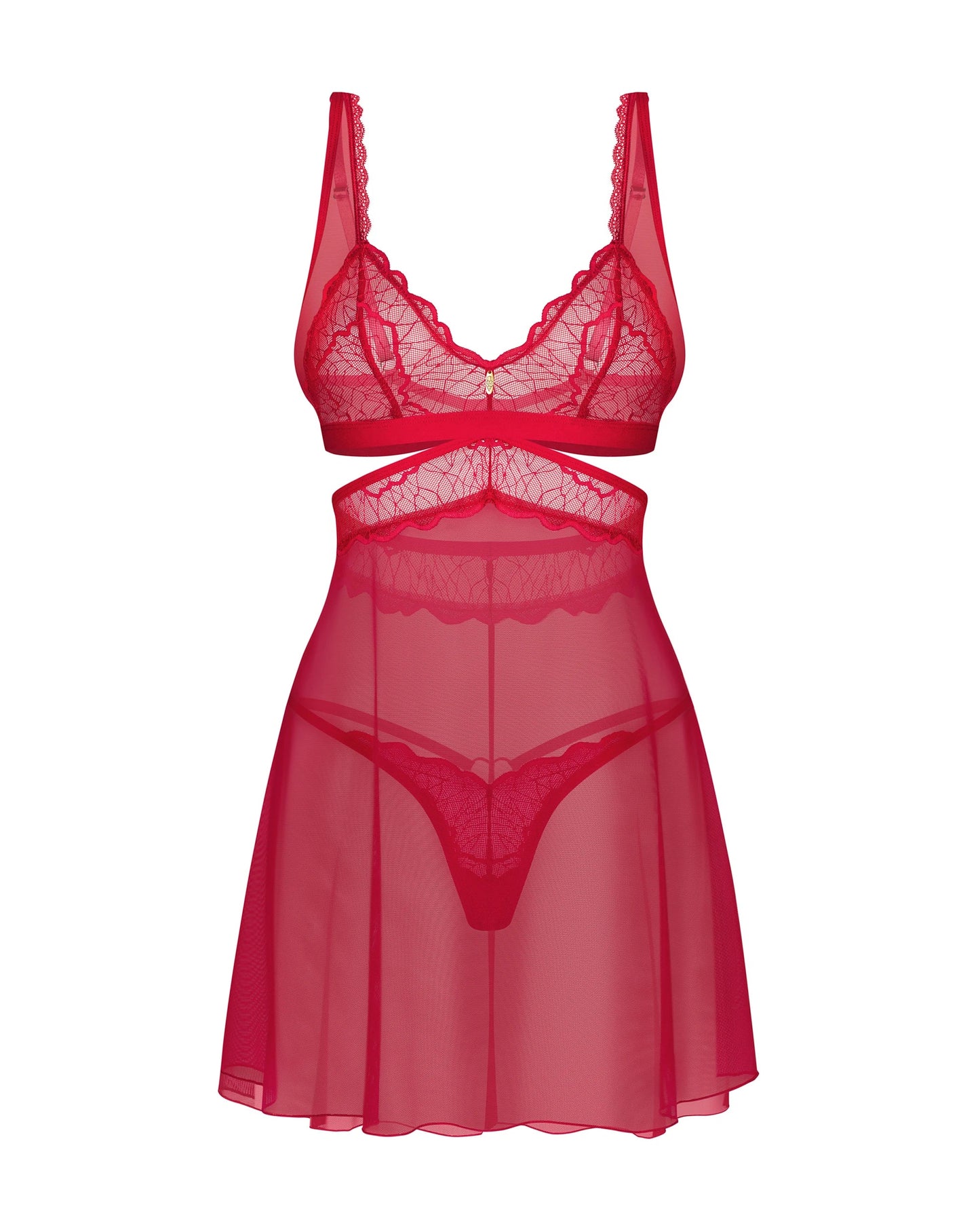 Red Lace Babydoll Lingerie Set with Thong – Comfort & Elegance-4