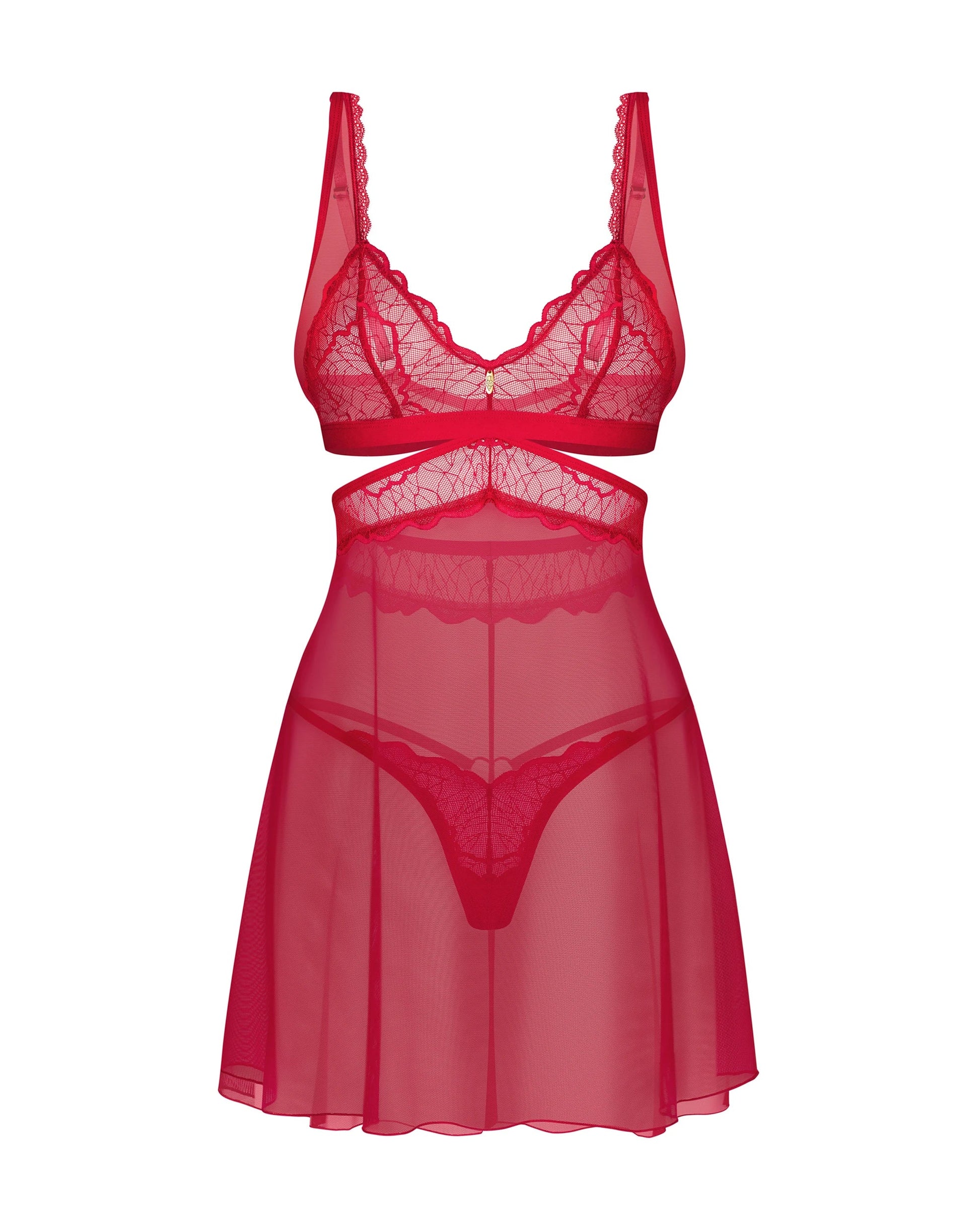 Red Lace Babydoll Lingerie Set with Thong – Comfort & Elegance-4