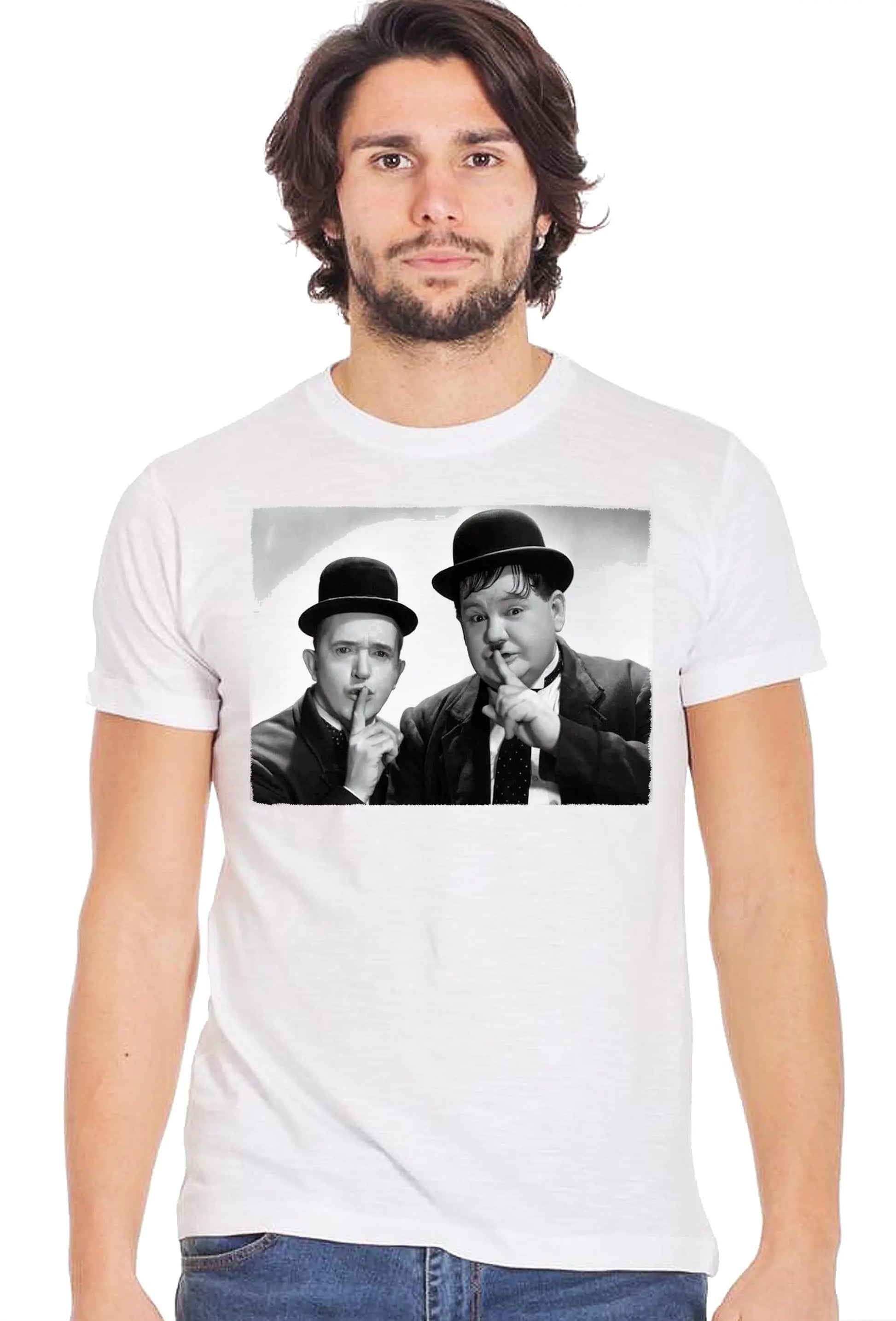 Oliver Hardy Stan Laurel Legend Cinema Attore Soggetto 18-81-1 T-shirt Urban Slub Men Uomo 100% Cotone Fiammato BS STREET STYLE