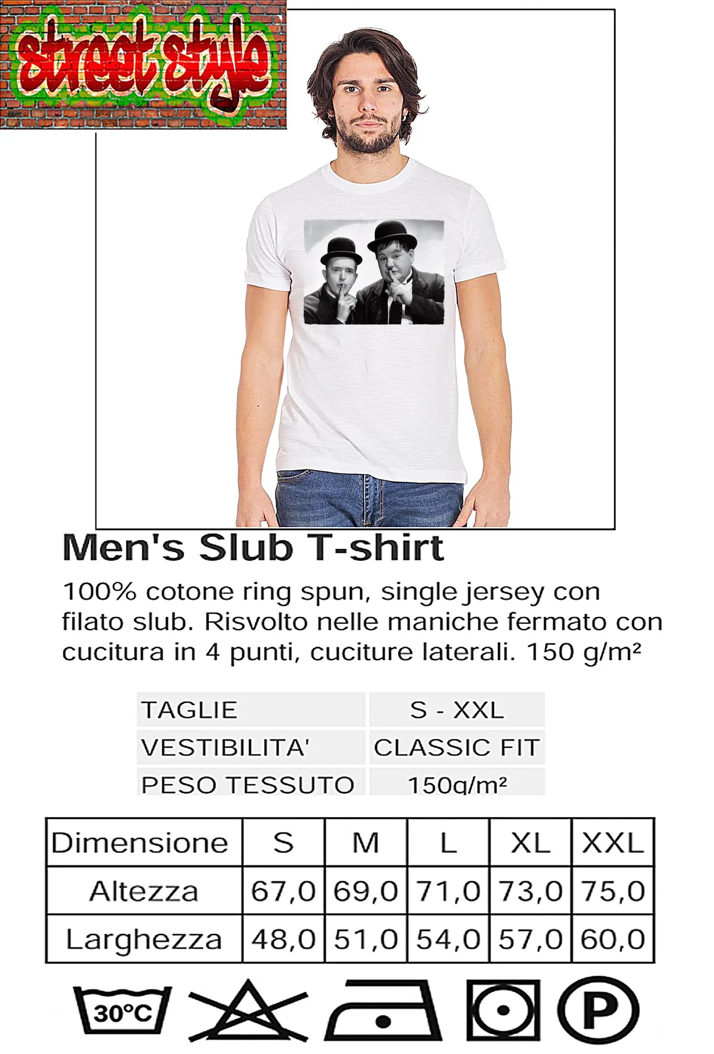 Oliver Hardy Stan Laurel Legend Cinema Attore Soggetto 18-81-1 T-shirt Urban Slub Men Uomo 100% Cotone Fiammato BS STREET STYLE