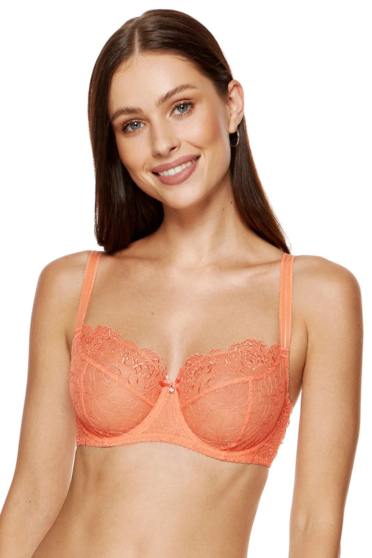 Sheer Mesh Balconette Bra Pamela Peach-0