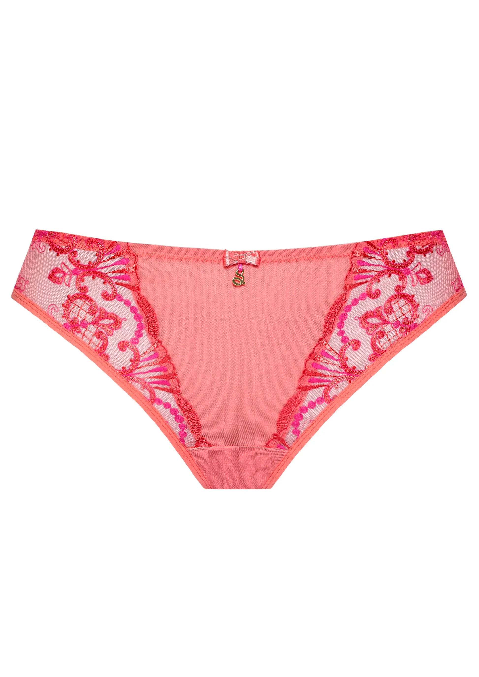 Sheer Mesh Tulle Embroidered Tanga Panty Perla Coral - STREET STYLE