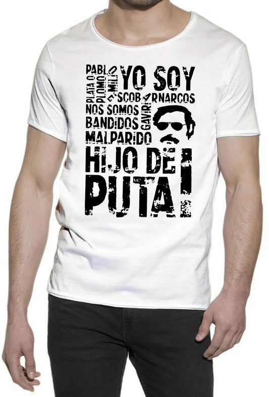 Pablo Escobar Hijo de Puta 18-98 T-shirt Urban Slub Men Uomo 100% Cotone Fiammato JK STREET STYLE