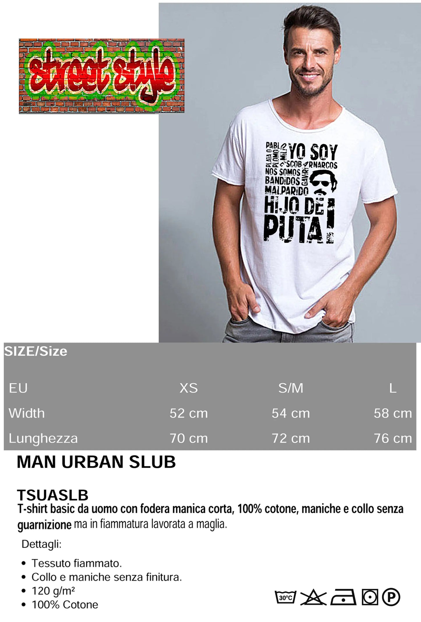 Pablo Escobar Hijo de Puta 18-98 T-shirt Urban Slub Men Uomo 100% Cotone Fiammato JK STREET STYLE