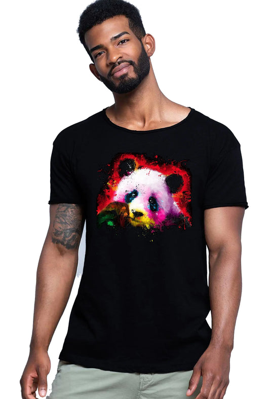 Panda Pop Color Stilizzato 18-20-32 T-shirt Urban Slub Men Uomo 100% Cotone Fiammato JK STREET STYLE