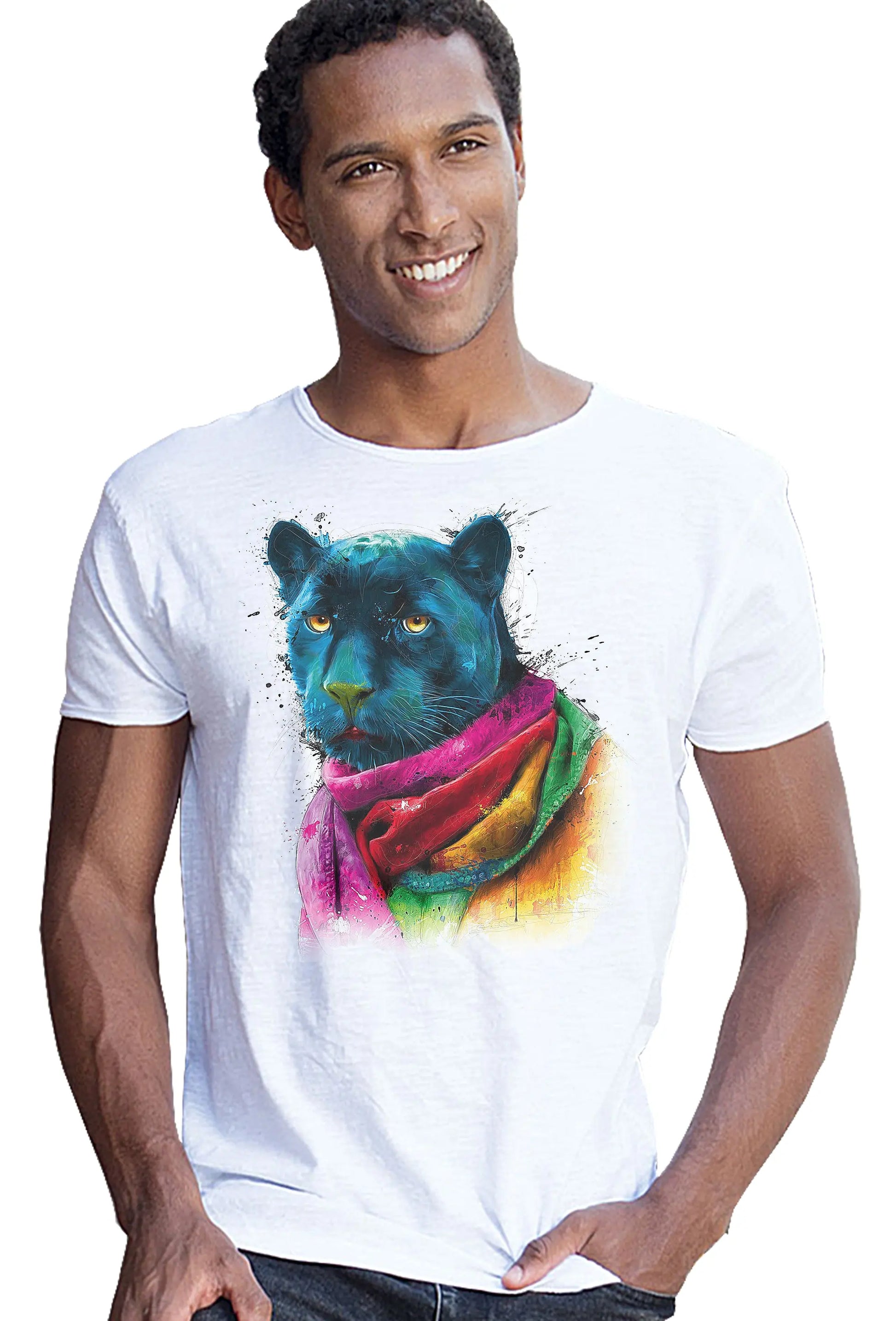 Panther Color Stilizzato 18-20-59 T-shirt Urban Slub Men Uomo 100% Cotone Fiammato JK STREET STYLE