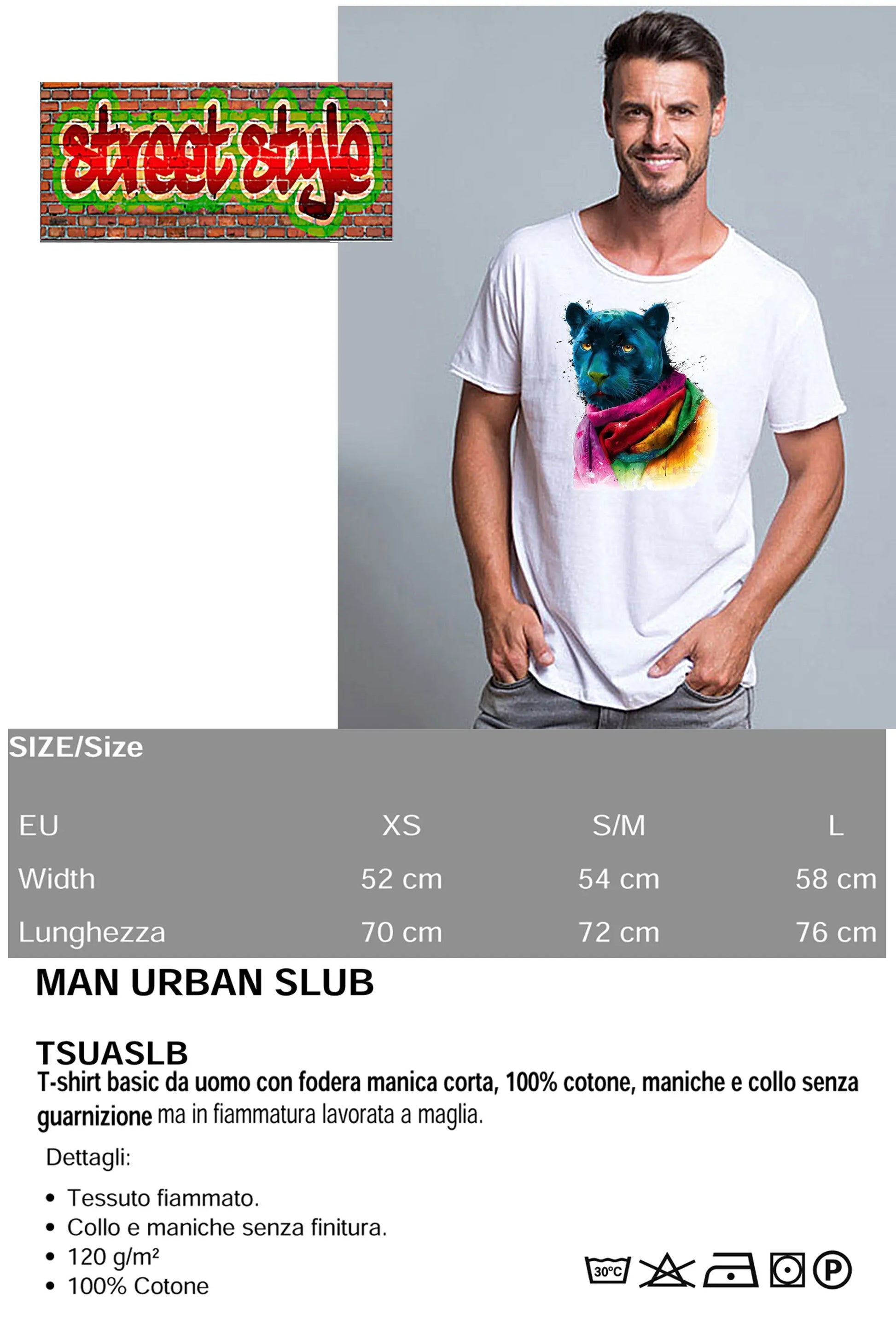 Panther Color Stilizzato 18-20-59 T-shirt Urban Slub Men Uomo 100% Cotone Fiammato JK STREET STYLE