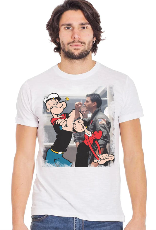 Popeye Spinaci con Olivia Cartoon 2100 Urban Slub Men Uomo 100% Cotone Fiammato BS STREET STYLE