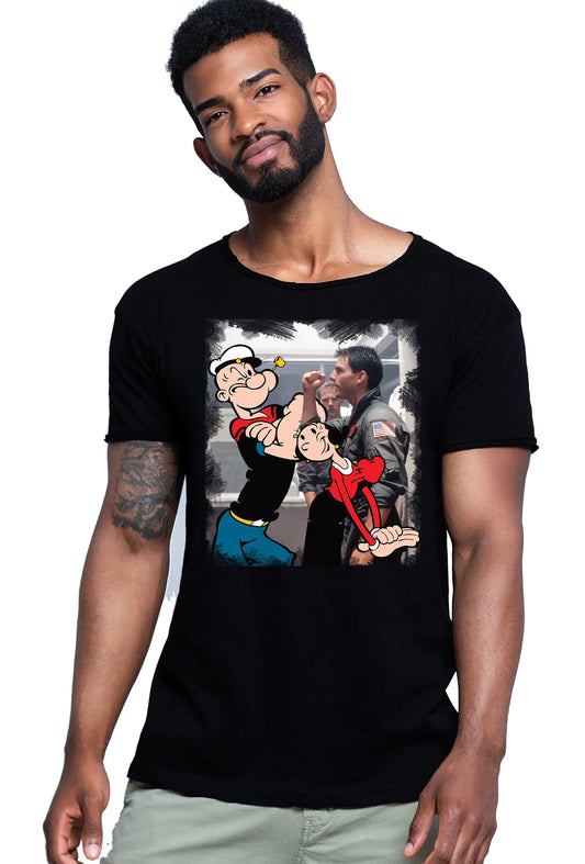 Popeye e Olivia popcruise i Love Cartoon Divertente 2100 T-shirt Urban Slub Men Uomo 100% Cotone Fiammato JK STREET STYLE