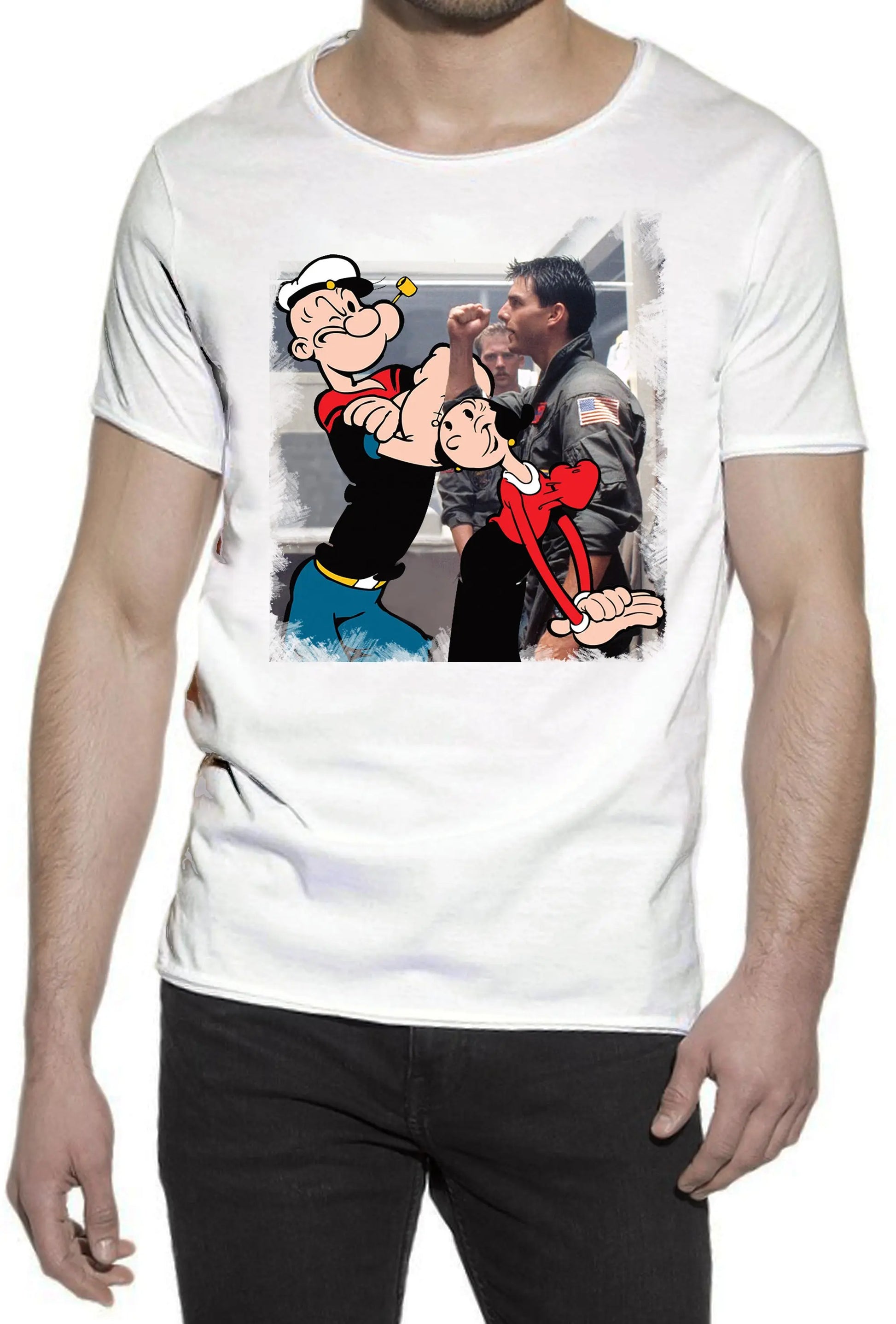 Popeye e Olivia popcruise i Love Cartoon Divertente 2100 T-shirt Urban Slub Men Uomo 100% Cotone Fiammato JK STREET STYLE