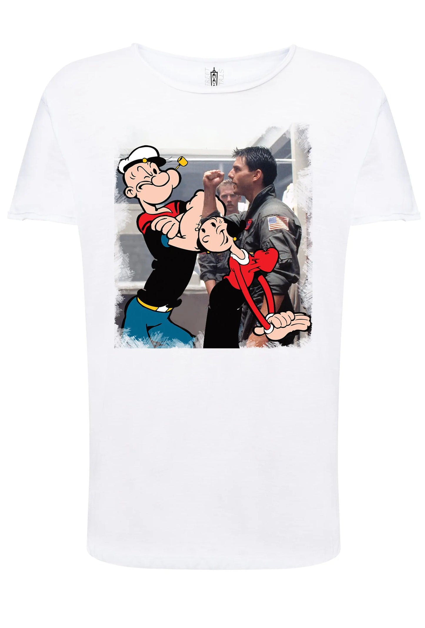 Popeye e Olivia popcruise i Love Cartoon Divertente 2100 T-shirt Urban Slub Men Uomo 100% Cotone Fiammato JK STREET STYLE