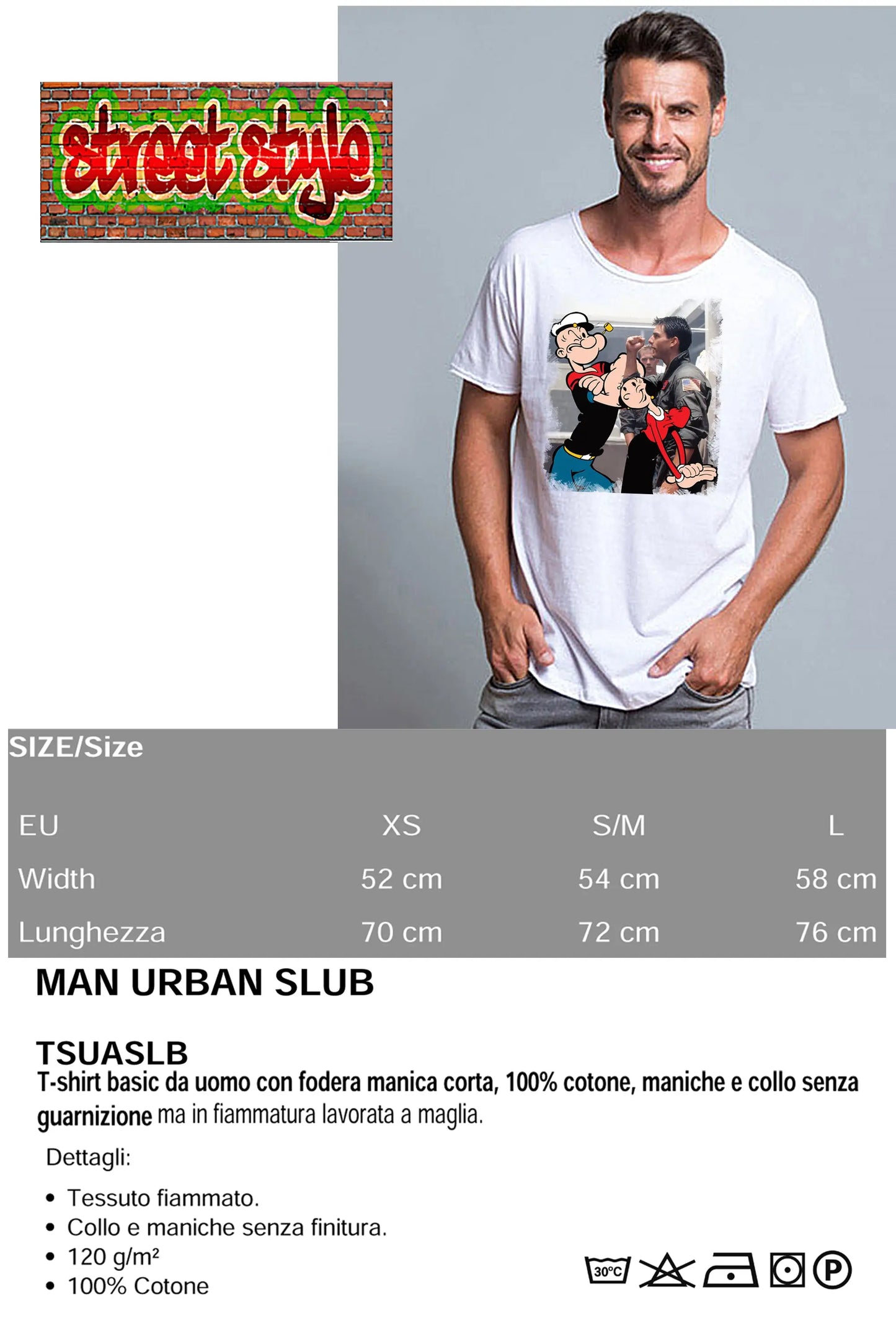 Popeye e Olivia popcruise i Love Cartoon Divertente 2100 T-shirt Urban Slub Men Uomo 100% Cotone Fiammato JK STREET STYLE