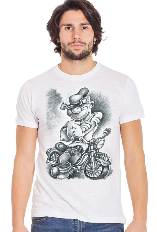 Popeye motor screcc 2075-3-2 T-Shirt Urban Men Uomo 100% Cotone Fiammato BS STREET STYLE