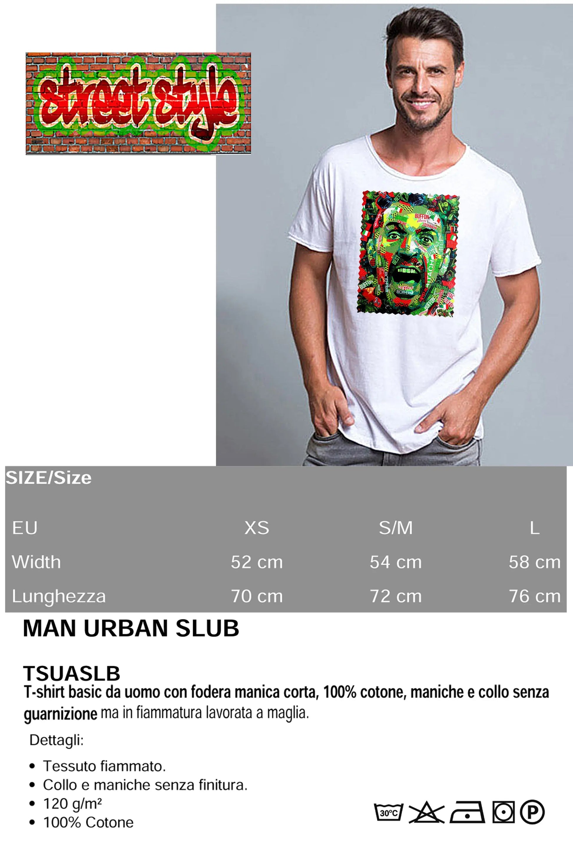 Portrait Buffon Color Artistico Stilizzato 18-30-17 T-shirt Urban Slub Men Uomo 100% Cotone Fiammato JK STREET STYLE