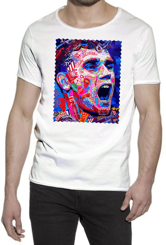 Portrait Griezmann Color Artistico Stilizzato 18-30-25 T-shirt Urban Slub Men Uomo 100% Cotone Fiammato JK STREET STYLE