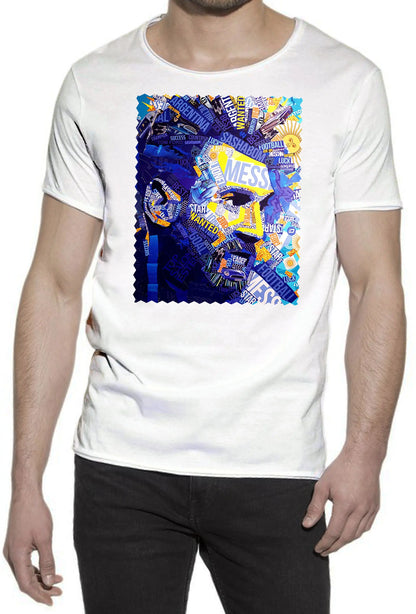 Portrait Messi Color Artistico Stilizzato 18-30-20 T-shirt Urban Slub Men Uomo 100% Cotone Fiammato JK STREET STYLE