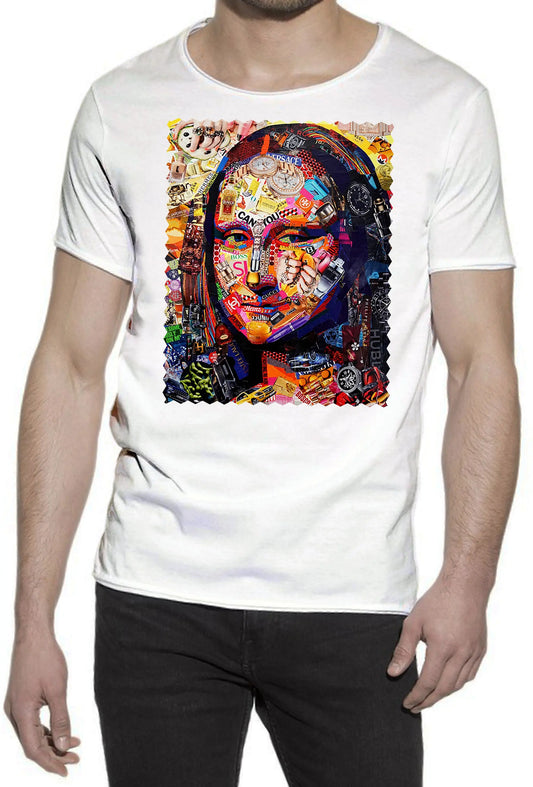 Portrait Mona Lisa Color Artistico Stilizzato 18-30-15-2 T-shirt Urban Slub Men Uomo 100% Cotone Fiammato JK STREET STYLE