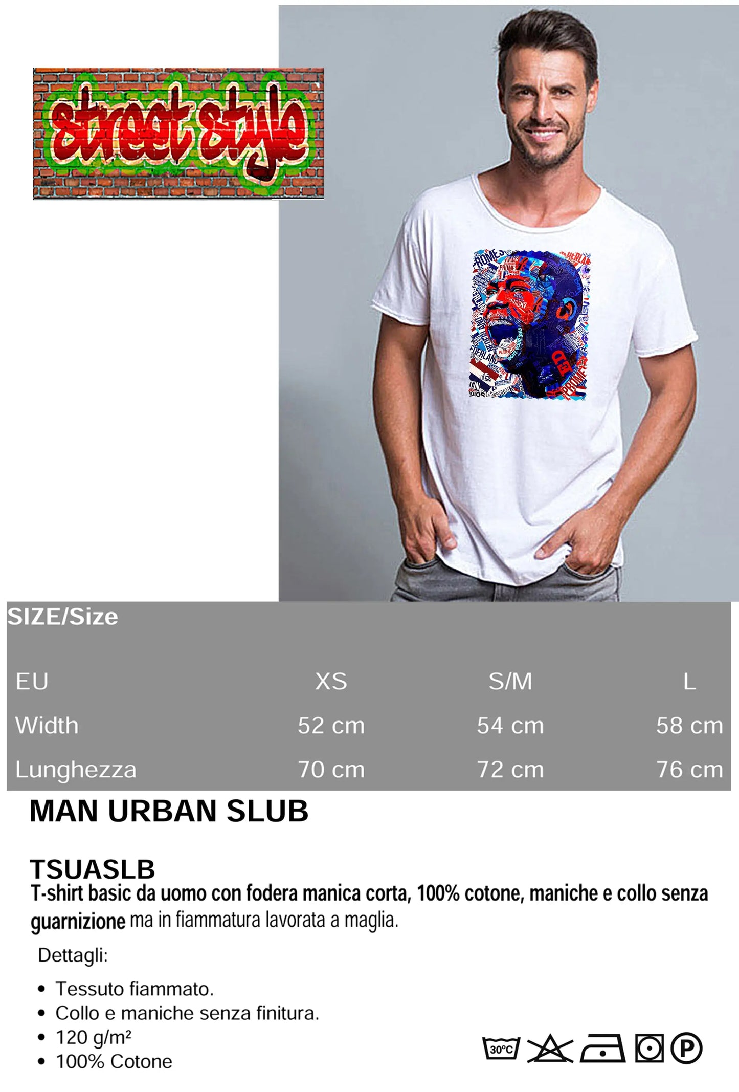 Portrait Promes Color Artistico Stilizzato 18-30-23 T-shirt Urban Slub Men Uomo 100% Cotone Fiammato JK STREET STYLE