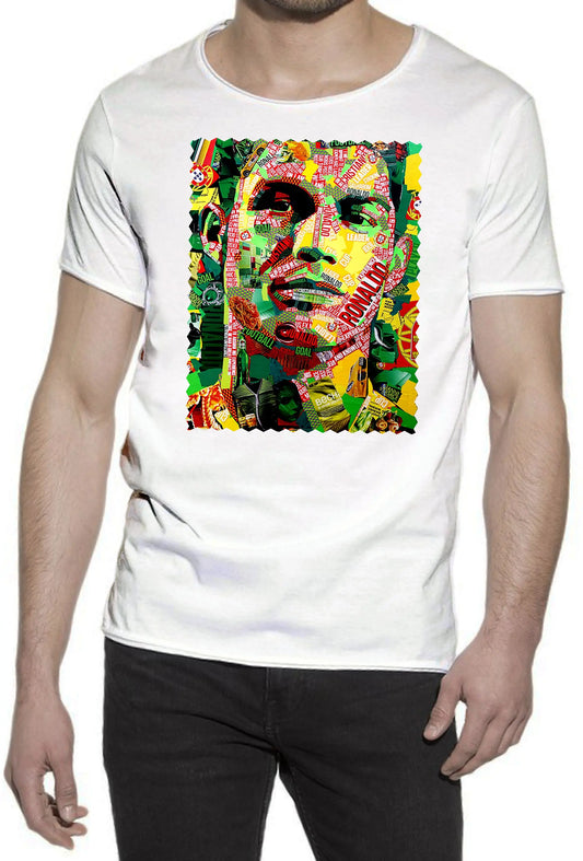 Portrait Ronaldo Color Artistico Stilizzato 18-30-19 T-shirt Urban Slub Men Uomo 100% Cotone Fiammato JK STREET STYLE