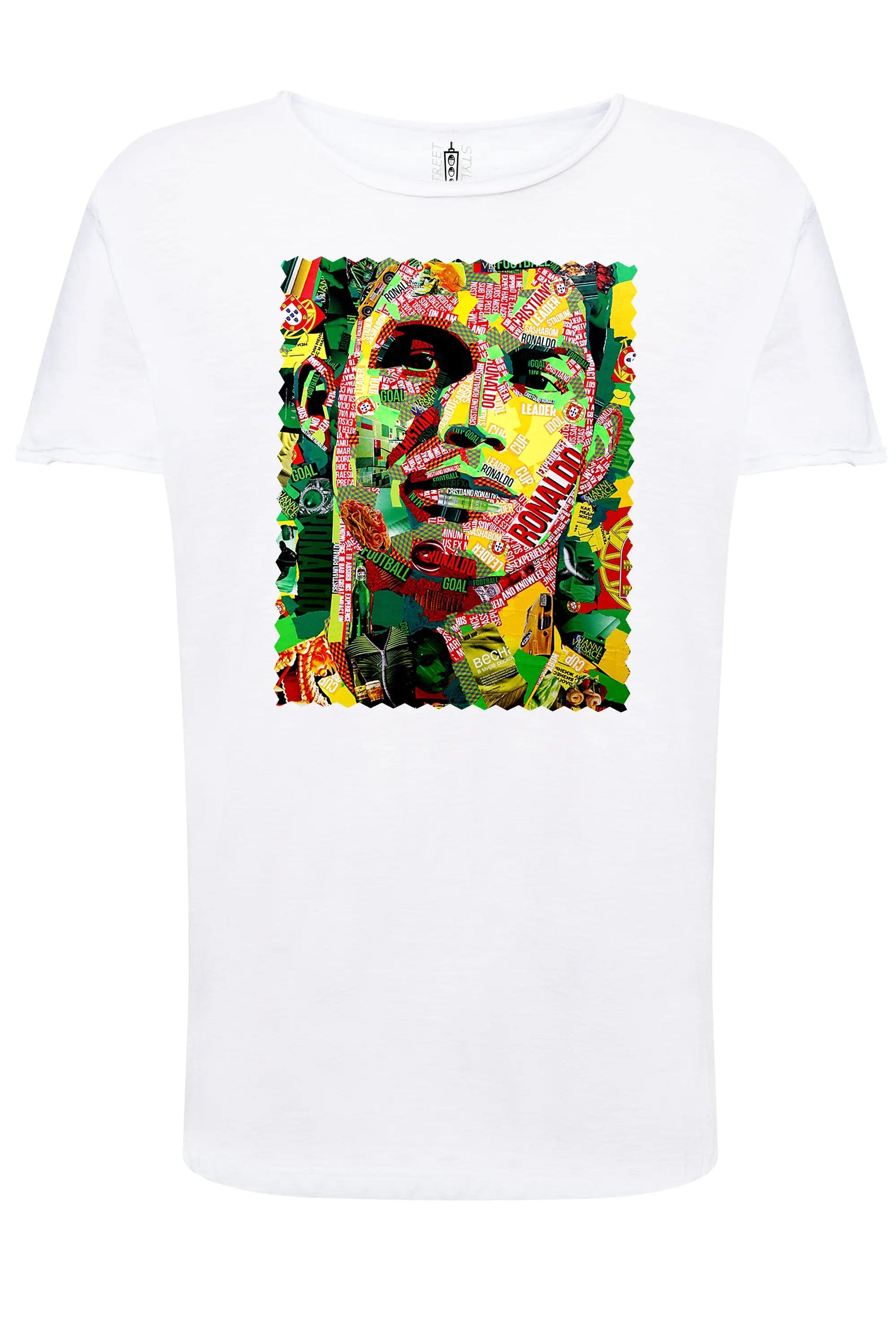 Portrait Ronaldo Color Artistico Stilizzato 18-30-19 T-shirt Urban Slub Men Uomo 100% Cotone Fiammato JK STREET STYLE