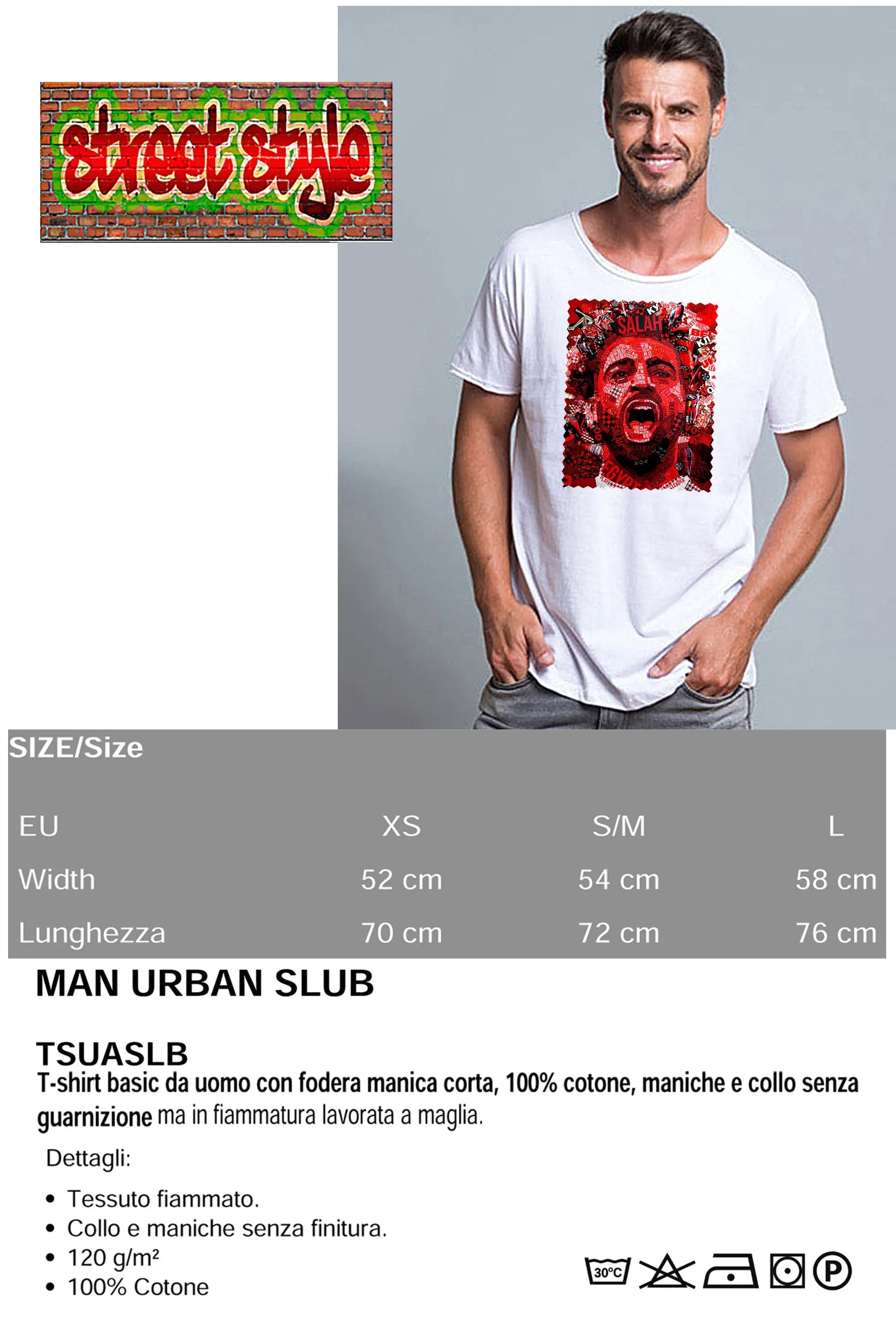 Portrait Salah Color Artistico Stilizzato 18-30-24 T-shirt Urban Slub Men Uomo 100% Cotone Fiammato JK STREET STYLE