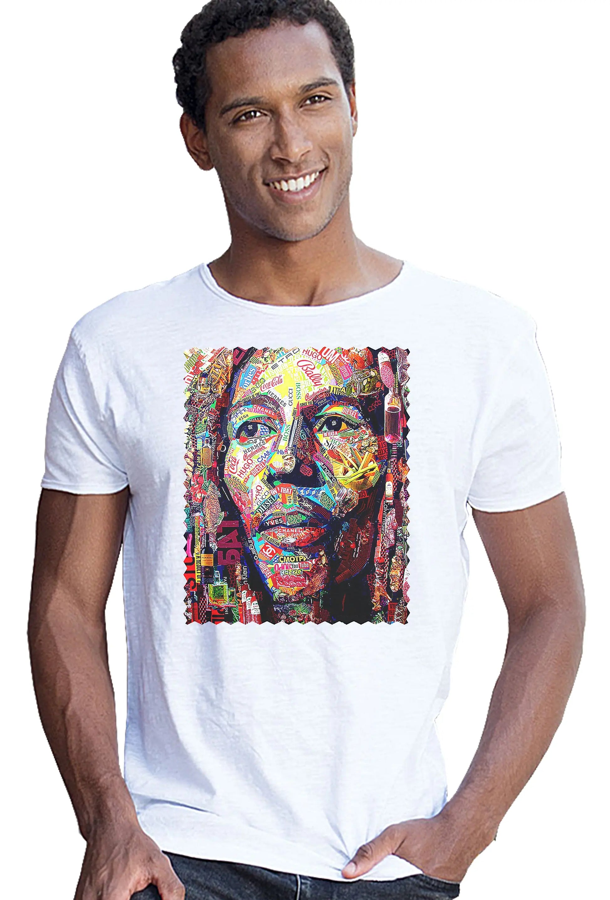 Potrait Bob Marley Color Artistico Stilizzato 18-30-12 T-shirt Urban Slub Men Uomo 100% Cotone Fiammato JK STREET STYLE