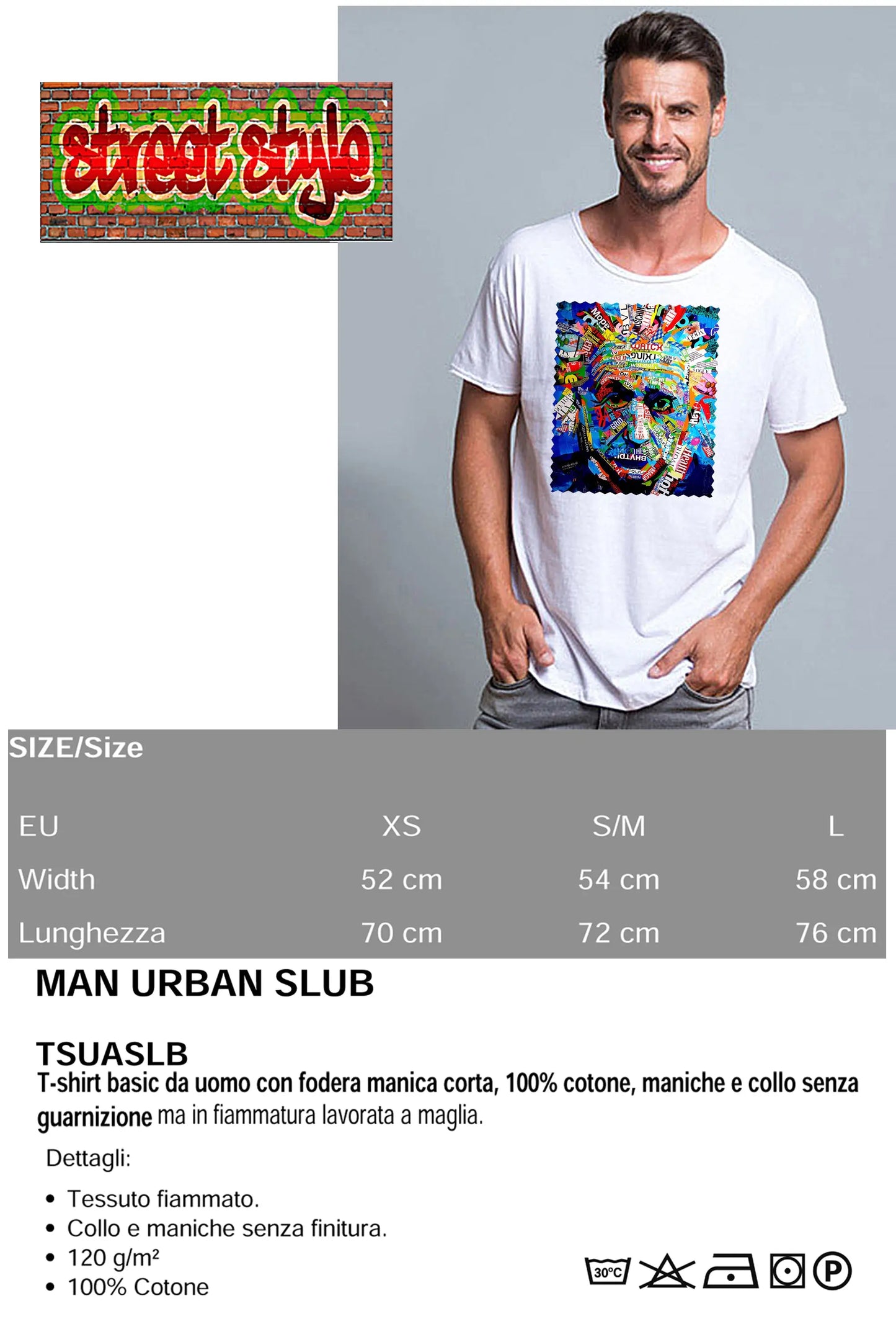 Potrait Eintein Color Artistico Stilizzato 18-30-6 T-shirt Urban Slub Men Uomo 100% Cotone Fiammato JK STREET STYLE