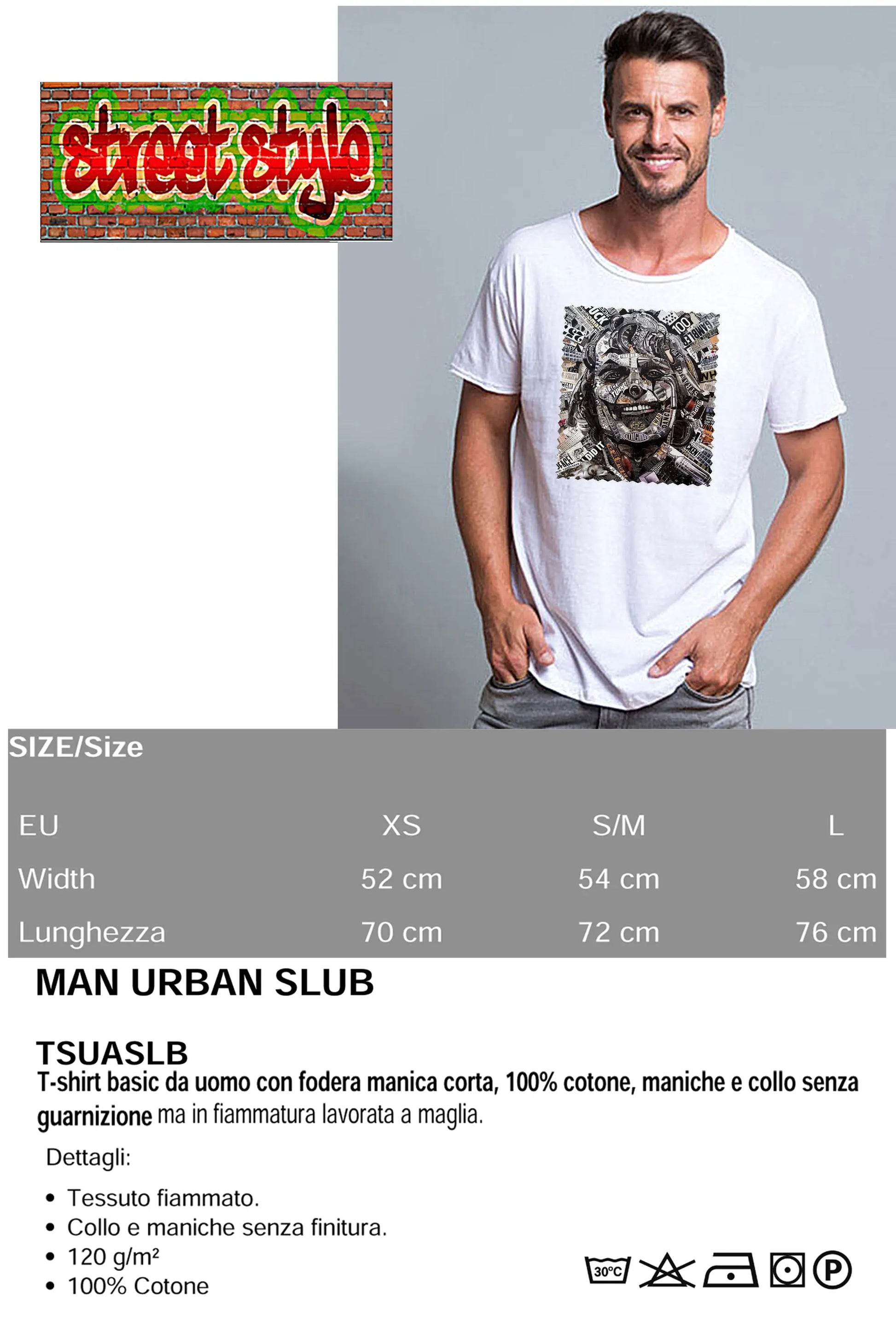 Potrait Joker Color Artistico Stilizzato 18-30-9 T-shirt Urban Slub Men Uomo 100% Cotone Fiammato JK STREET STYLE