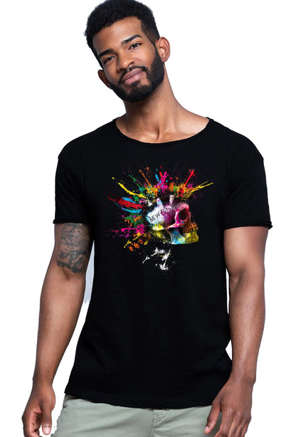 Punk Color Stilizzato 18-20-7 T-shirt Urban Slub Men Uomo 100% Cotone Fiammato JK STREET STYLE