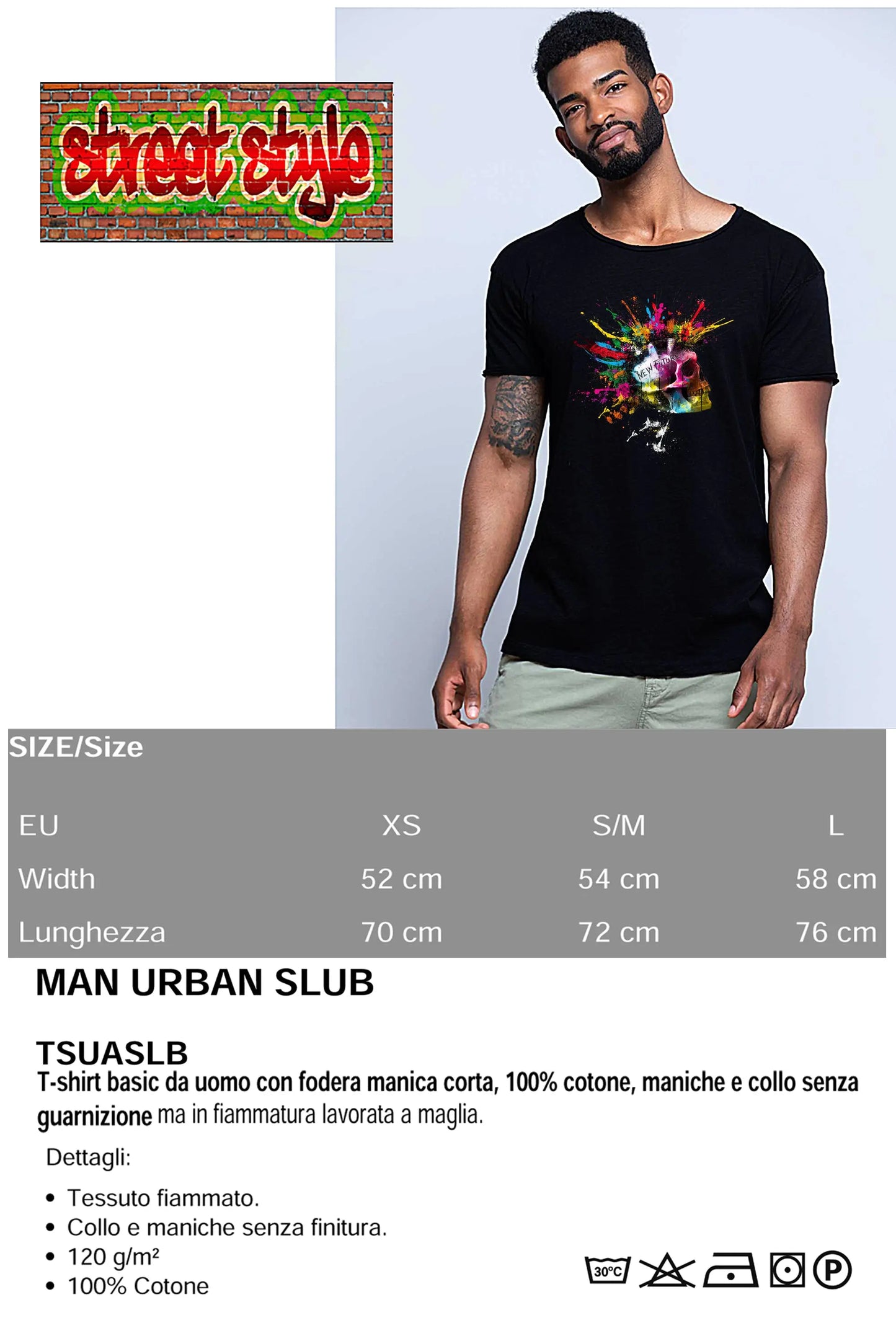 Punk Color Stilizzato 18-20-7 T-shirt Urban Slub Men Uomo 100% Cotone Fiammato JK STREET STYLE