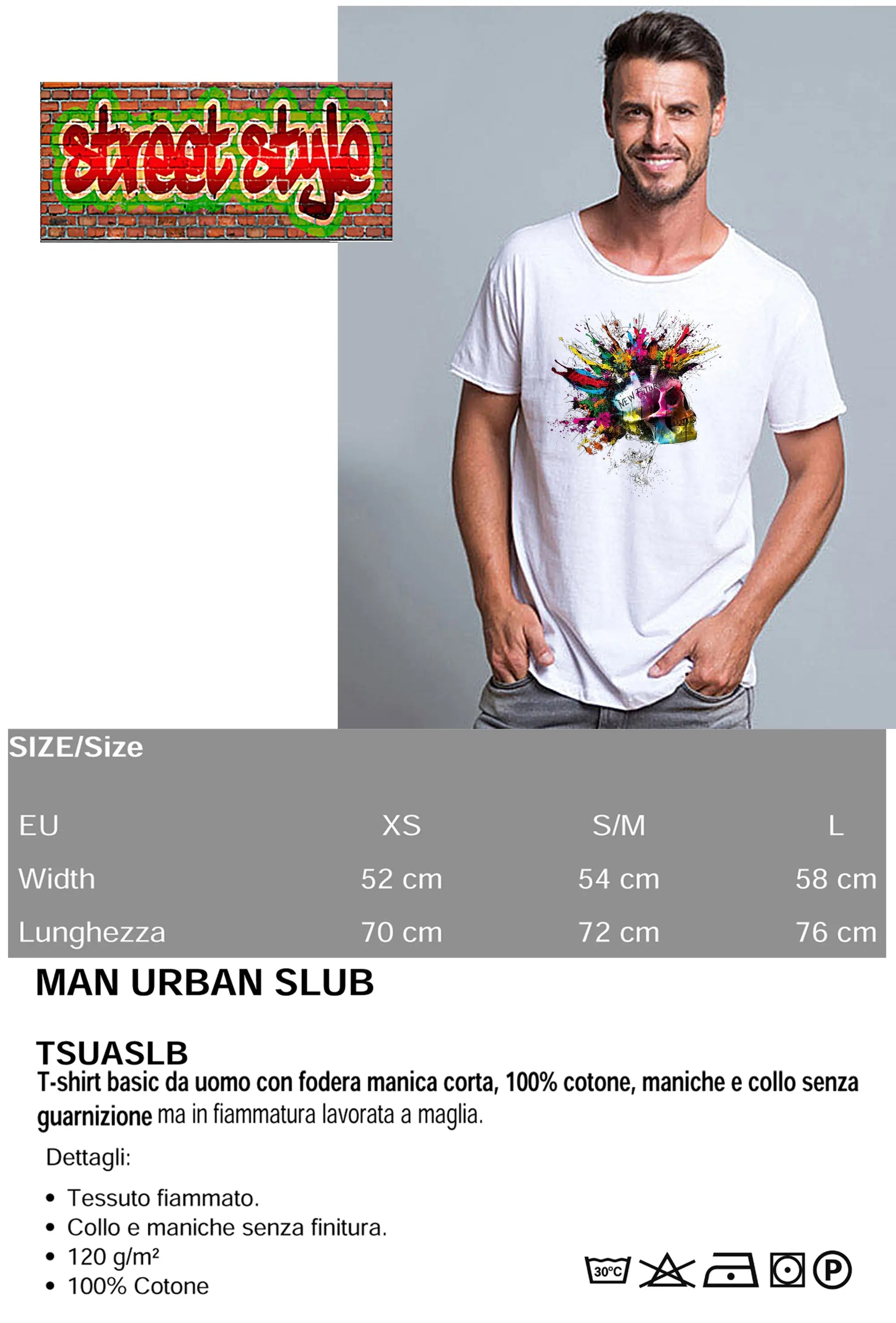 Punk Color Stilizzato 18-20-7 T-shirt Urban Slub Men Uomo 100% Cotone Fiammato JK STREET STYLE