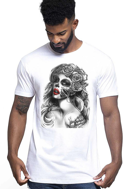 Querida Muerta Tattoo 9036 T-shirt Urban Men Uomo 100% Cotone Pettinato JK STREET STYLE