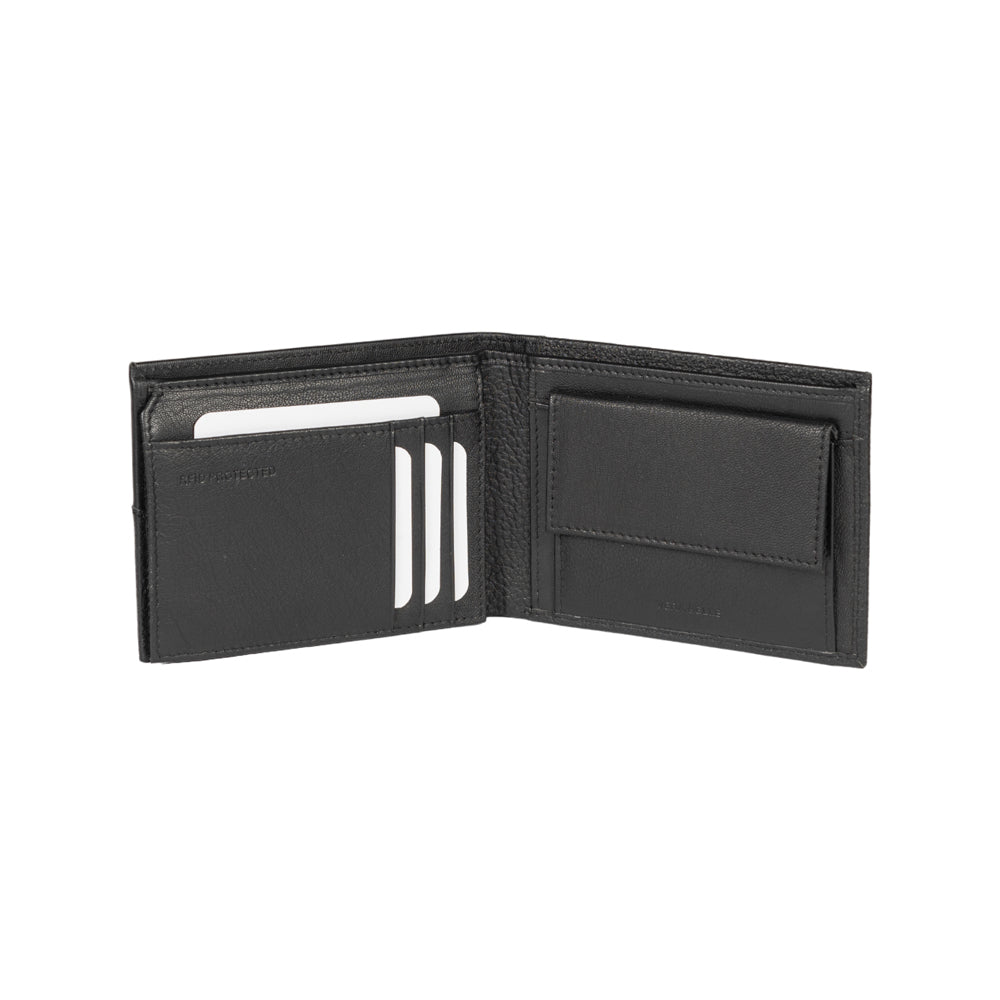 RB12104A | Portafogli Uomo in Vera Pelle pieno fiore, grana dollaro/leggera. Colore Nero. Protezione RFID. Dimensioni da chiuso: cm 12,5 x 9,5 x 2. Confezione: Scatola regalo fondo/coperchio-1