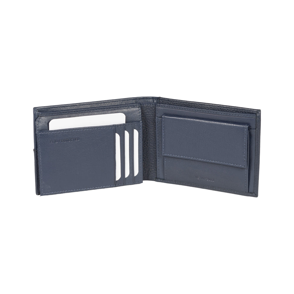 RB12104D | Portafogli Uomo in Vera Pelle pieno fiore, grana dollaro/leggera. Colore Blu. Protezione RFID. Dimensioni da chiuso: cm 12,5 x 9,5 x 2. Confezione: Scatola regalo fondo/coperchio-1