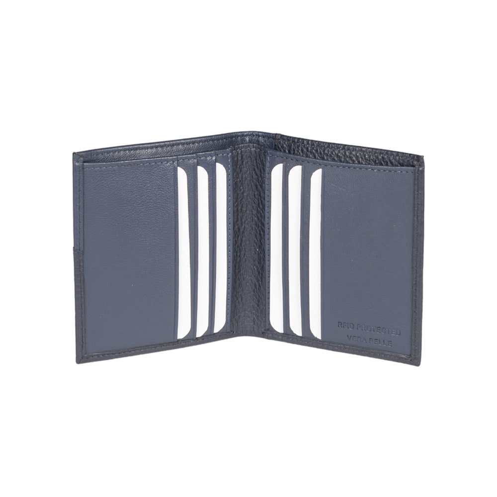 RB12113D| Portafogli Verticale in Vera Pelle pieno fiore, grana dollaro/leggera. Colore Blu. Protezione RFID. Dimensioni da chiuso: cm 9,5 x 10 x 1. Confezione: Scatola regalo fondo/coperchio-1