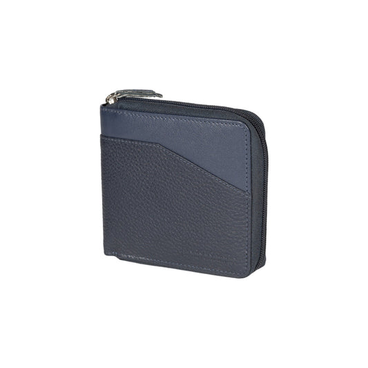 RB12175D | Portafogli con Lampo in Vera Pelle pieno fiore, grana dollaro/leggera. Colore Blu. Protezione RFID. Dimensioni da chiuso: cm 11,5 x 10,5 x 2. Confezione: Scatola regalo fondo/coperchio-0