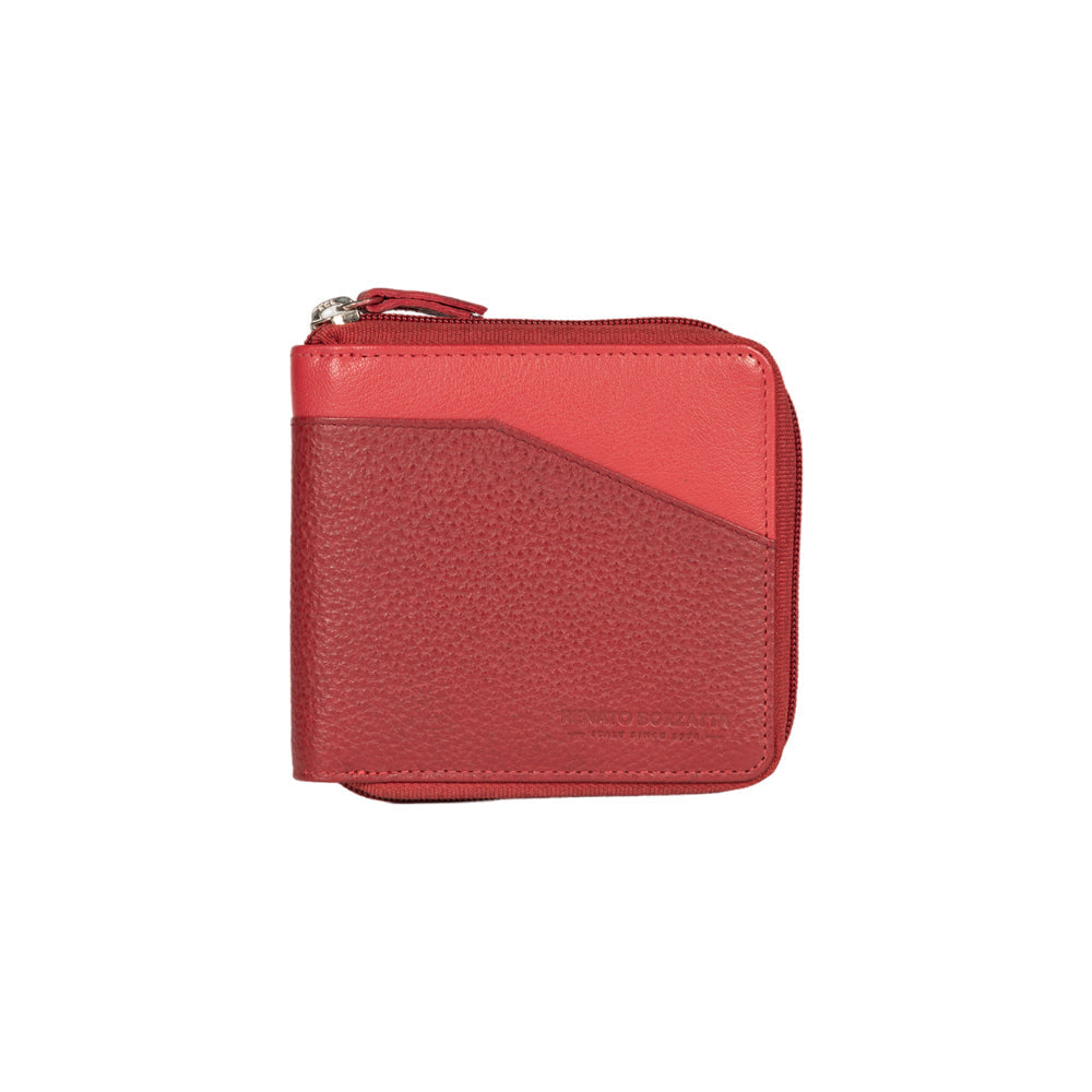 RB12175V | Zip Around Wallet in Genuine Full Grain Leather, Dollar Grain/Light. Color Red. RFID Protection. Closed Dimensions: 11.5 x 10.5 x 2 cm. Packaging: Gift Box Bottom/Lid-2