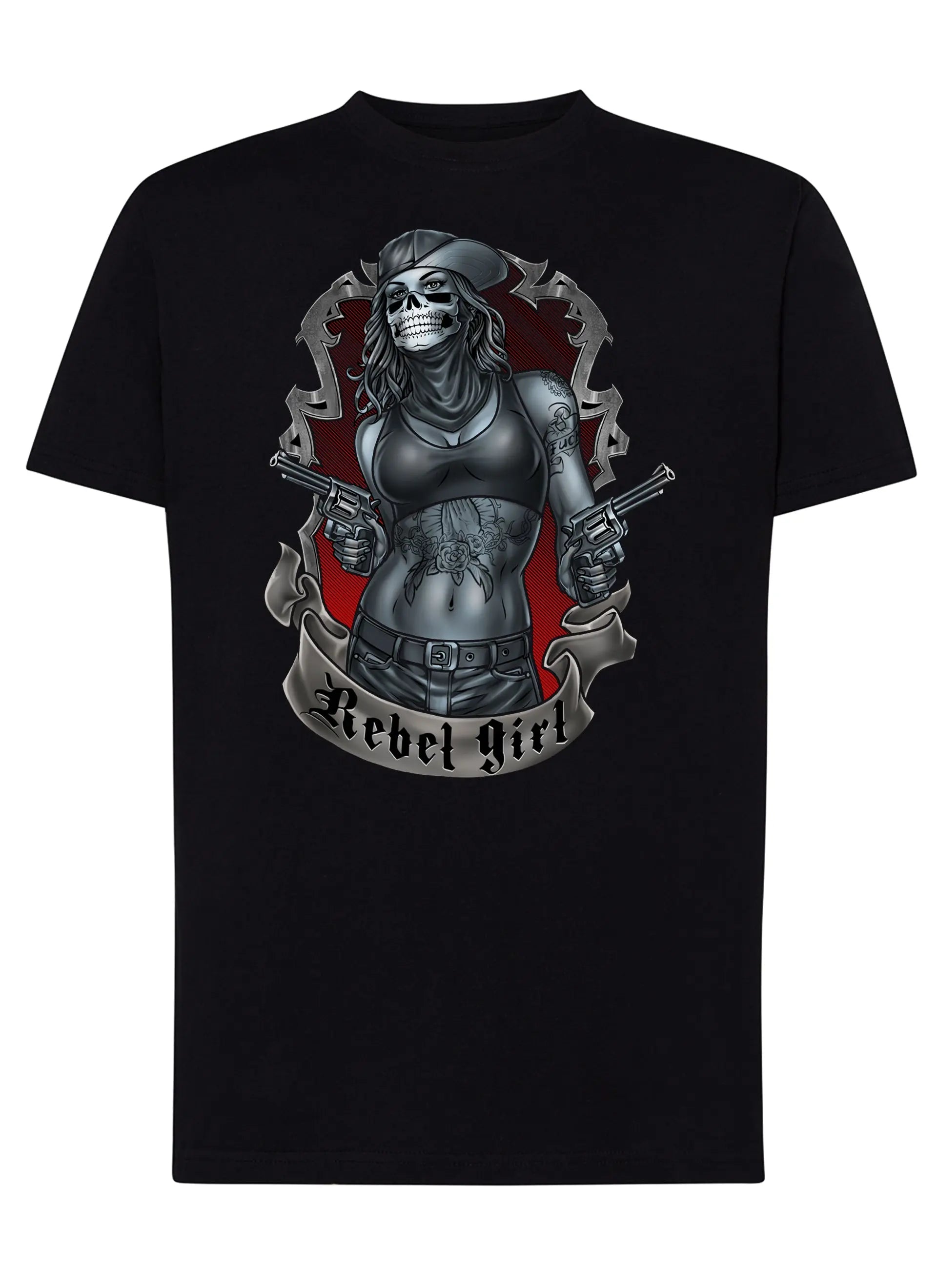 Rebel Girl Skull Tattoo 9046 T-shirt Urban Men Uomo 100% Cotone Pettinato JK STREET STYLE