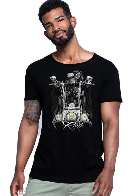 Ride Fire Tattoo Skull 9050-28 T-shirt Urban Slub Men Uomo 100% Cotone Fiammato JK STREET STYLE