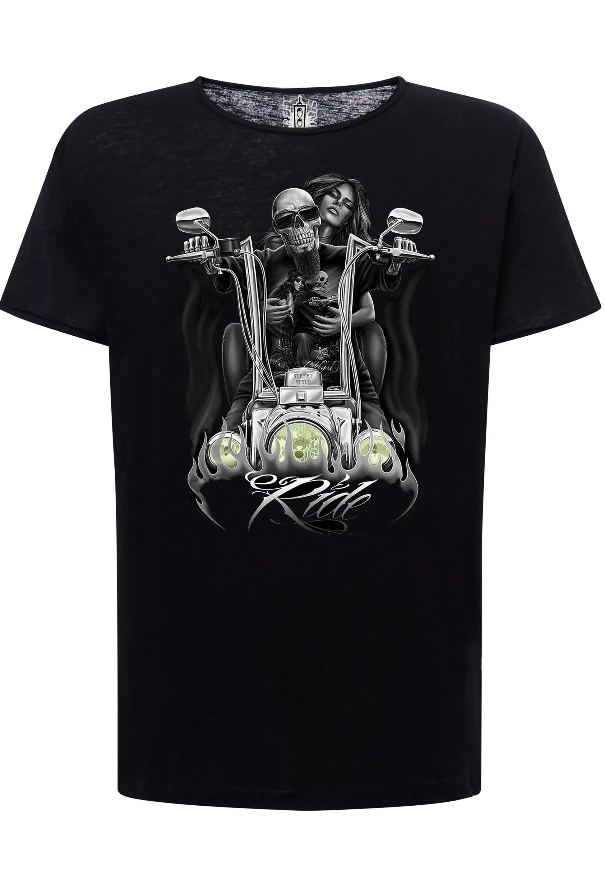 Ride Fire Tattoo Skull 9050-28 T-shirt Urban Slub Men Uomo 100% Cotone Fiammato JK STREET STYLE