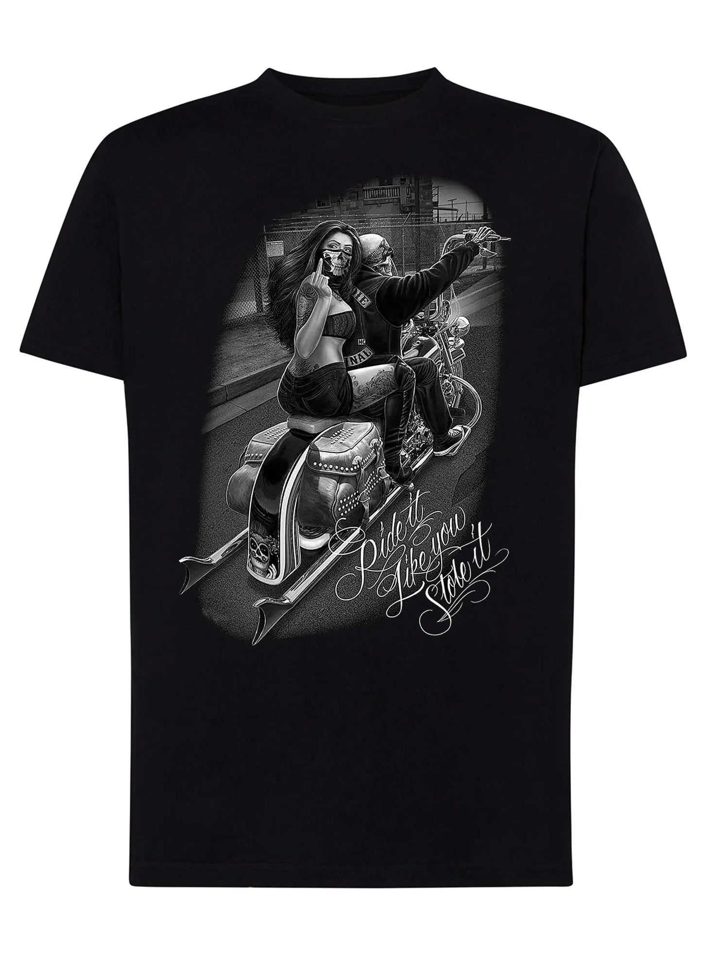 Ride it Like You Stole It Skull Motor Tattoo 9050-22 T-shirt Urban Men Uomo 100% Cotone Pettinato JK STREET STYLE