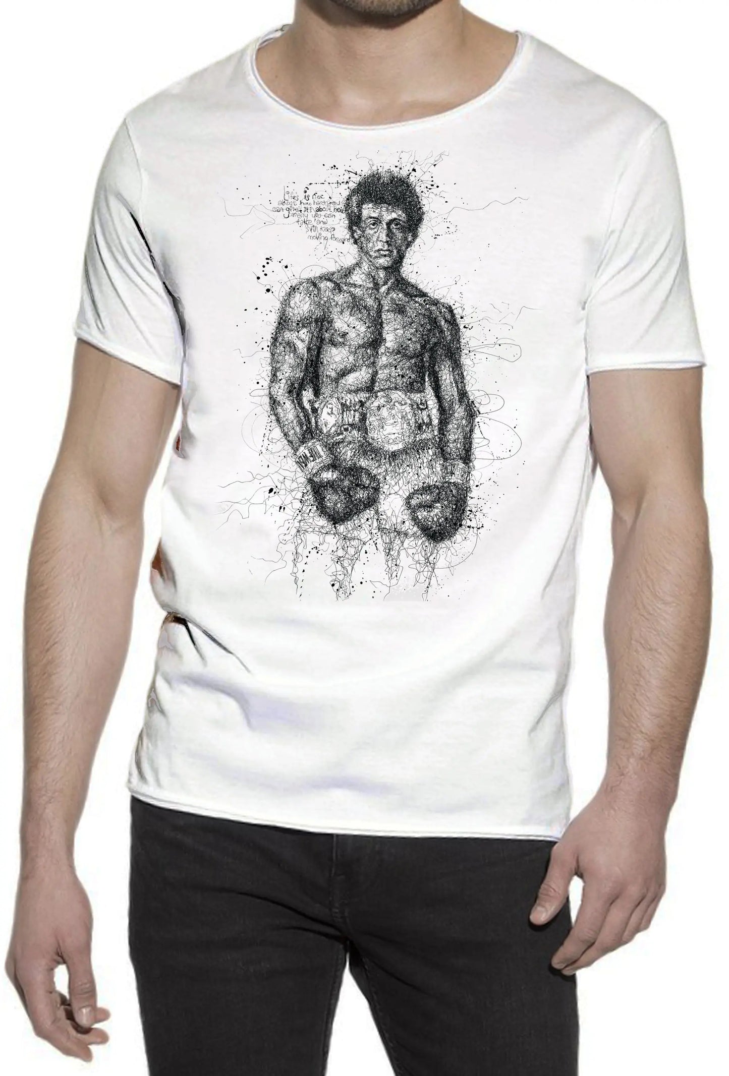 Rocky Balboa Artistico Stilizzato 18-56 T-shirt Urban Slub Men Uomo 100% Cotone Fiammato JK STREET STYLE