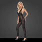 See Through Leopard Flock Halter Catsuit Noir Handmade - STREET STYLE