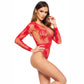Sexy Long Sleeve Fishnet Bodysuit Regina Red-2
