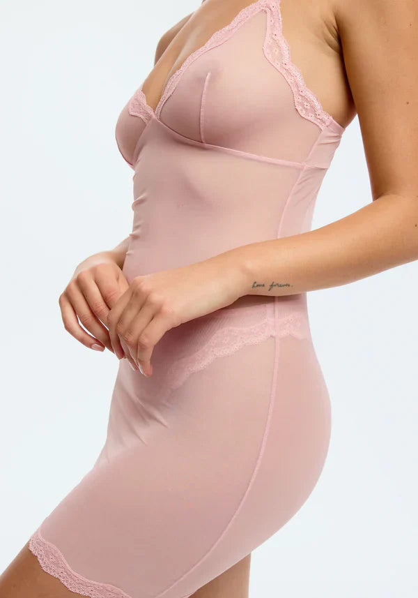 Sheer Mesh Lace Trim Slip Dress Blush Lotus Rosewater-2
